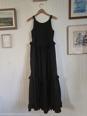 Classic Black Ruffle Maxi Dress - Women
